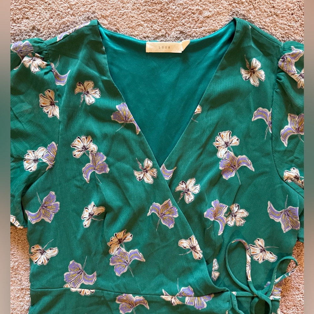 Green Ruffled Wrap Sundress - Picture 3 of 12